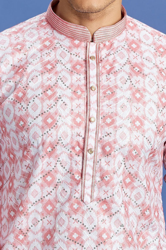 Embroidered Pink Cotton Kurta Pajama (NMK-7516) - Nihal Fashions