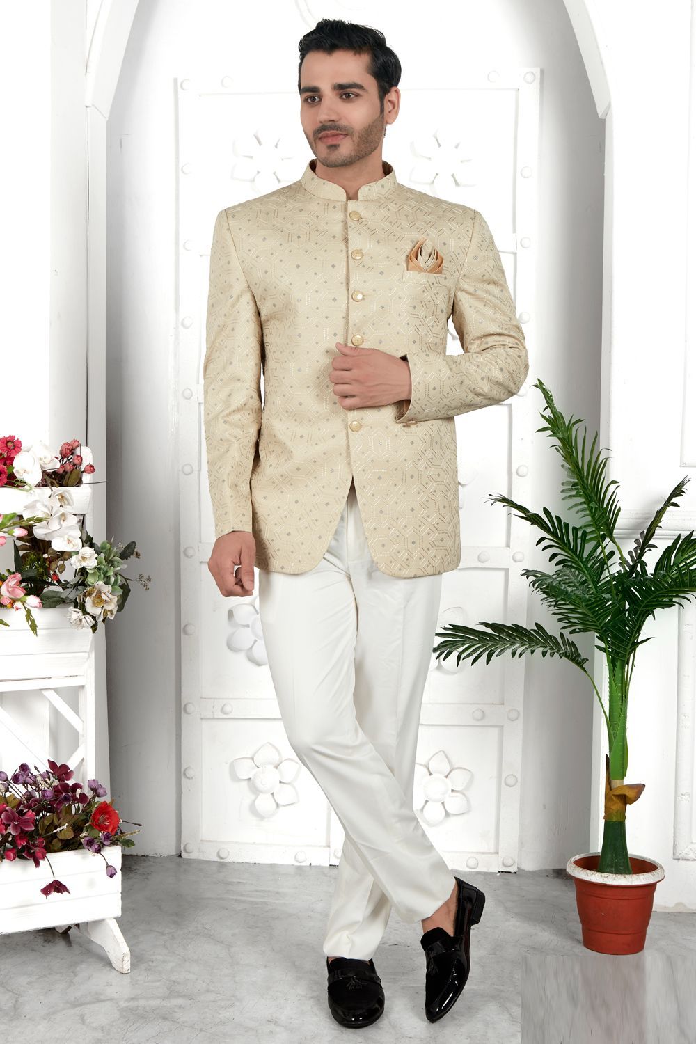 Embroidered Pista Green Art Silk Indo Western (NMK-7209) - Nihal Fashions