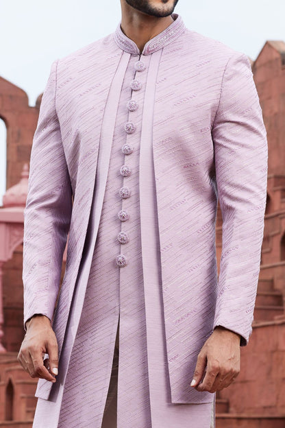 Embroidered Purple Art Silk Indo Western (NMK-7101) - Nihal Fashions