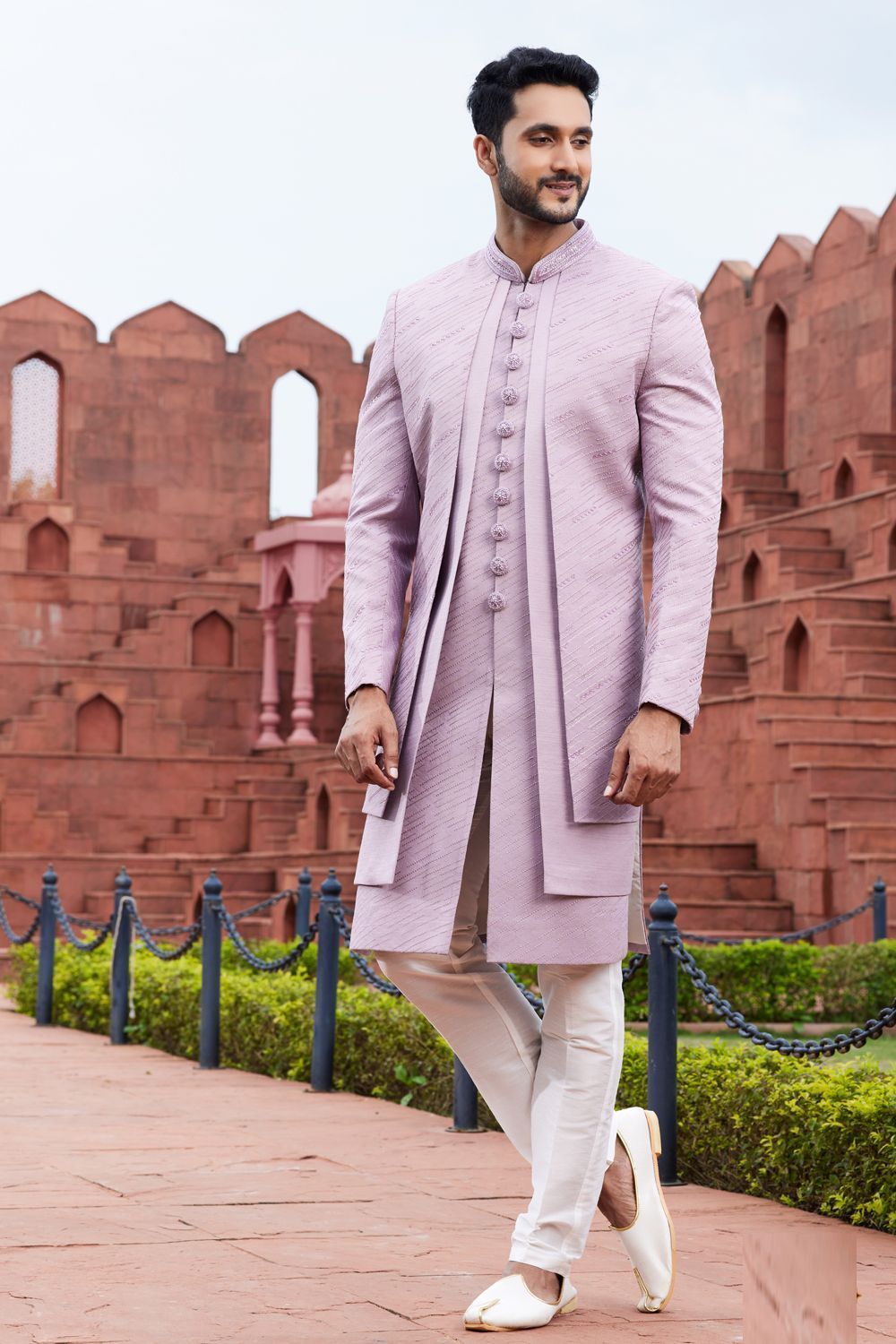 Embroidered Purple Art Silk Indo Western (NMK-7101) - Nihal Fashions