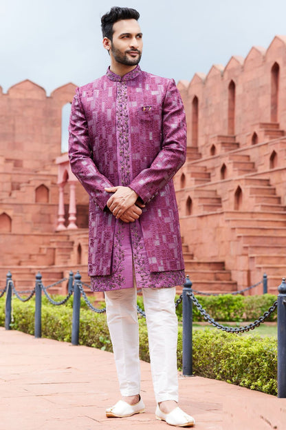 Embroidered Purple Art Silk Indo Western (NMK-7102) - Nihal Fashions