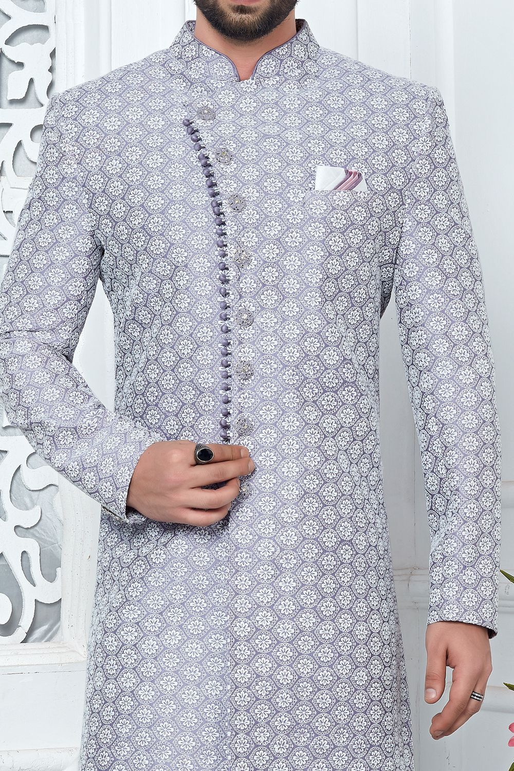 Embroidered Purple Art Silk Indo Western (NMK-7202) - Nihal Fashions