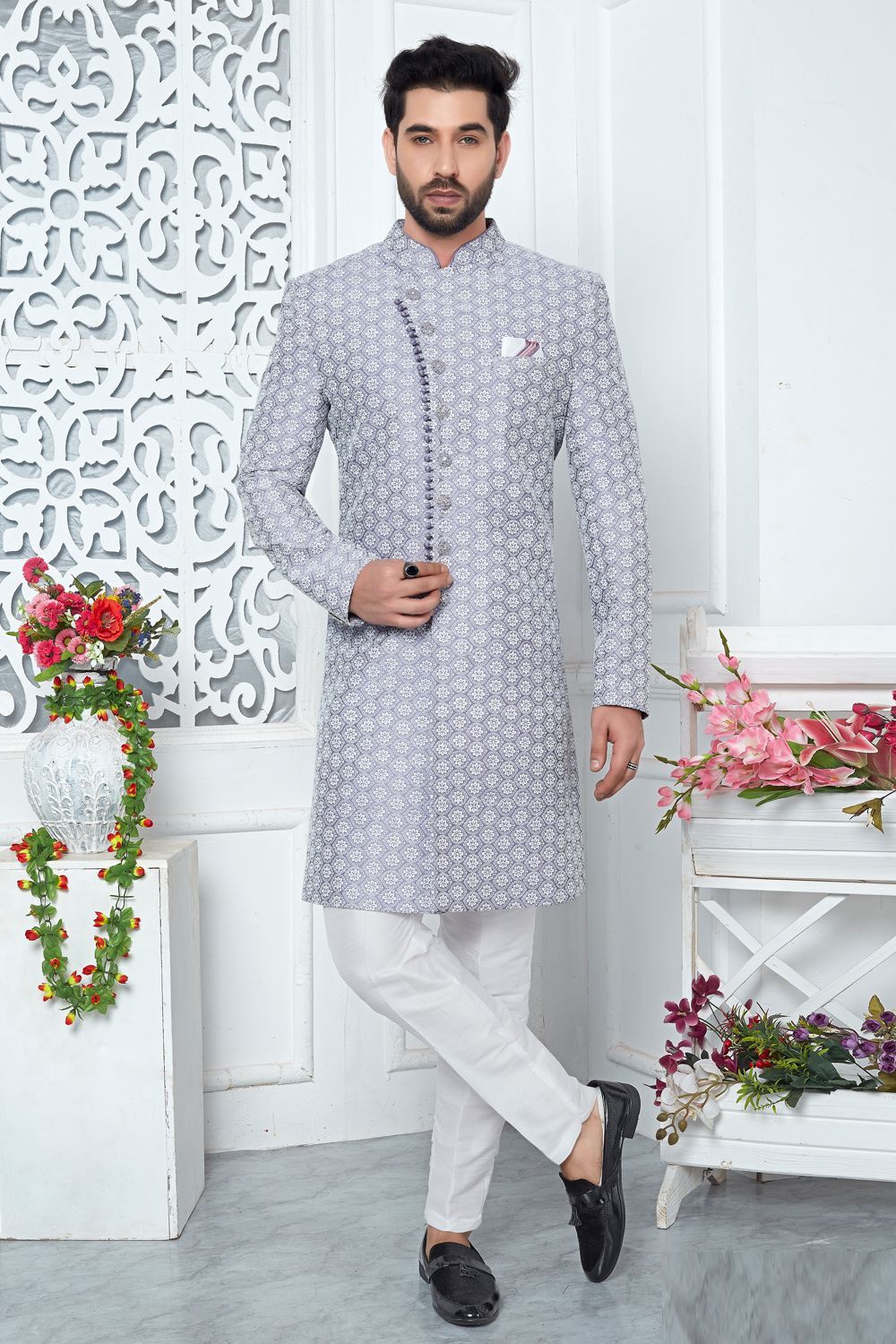 Embroidered Purple Art Silk Indo Western (NMK-7202) - Nihal Fashions