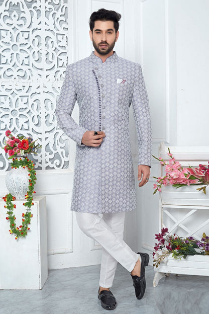Embroidered Purple Art Silk Indo Western (NMK-7202) - Nihal Fashions