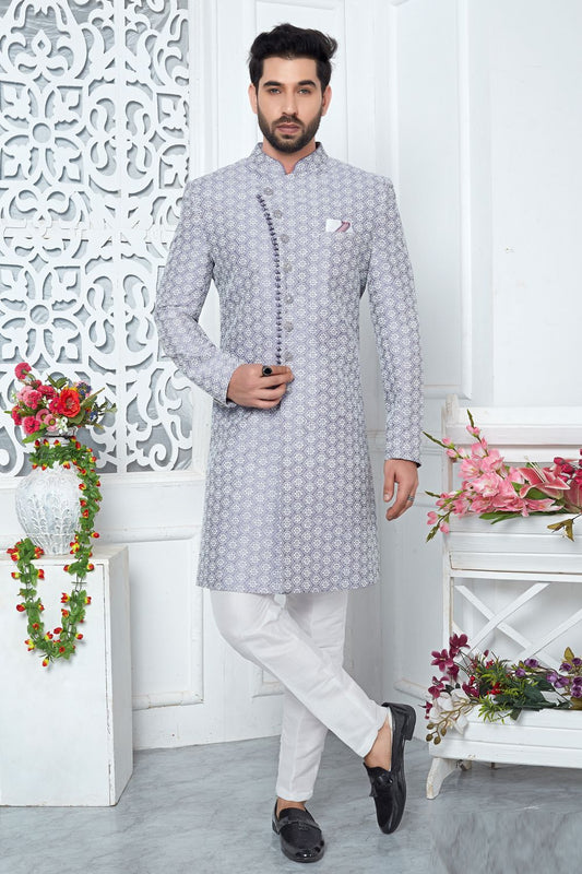 Embroidered Purple Art Silk Indo Western (NMK-7202) - Nihal Fashions