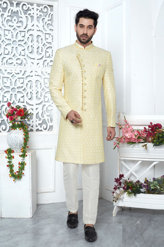 Embroidered Yellow Art Silk Indo Western (NMK-7196) - Nihal Fashions