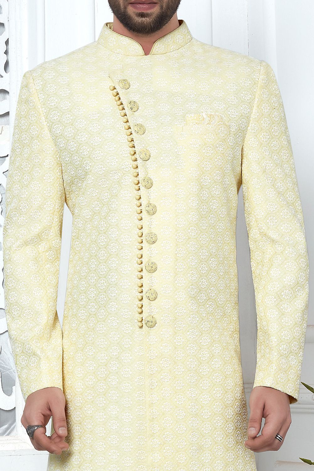 Embroidered Yellow Art Silk Indo Western (NMK-7201) - Nihal Fashions
