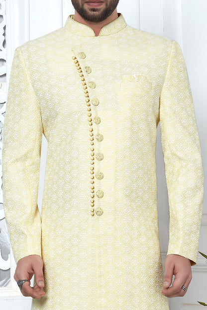 Embroidered Yellow Art Silk Indo Western (NMK-7201) - Nihal Fashions