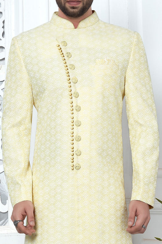 Embroidered Yellow Art Silk Indo Western (NMK-7201) - Nihal Fashions