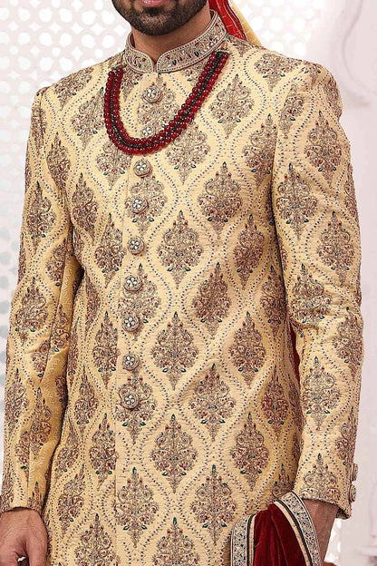 Gold Art Banarasi Silk Sherwani for Men (NMK-5537)