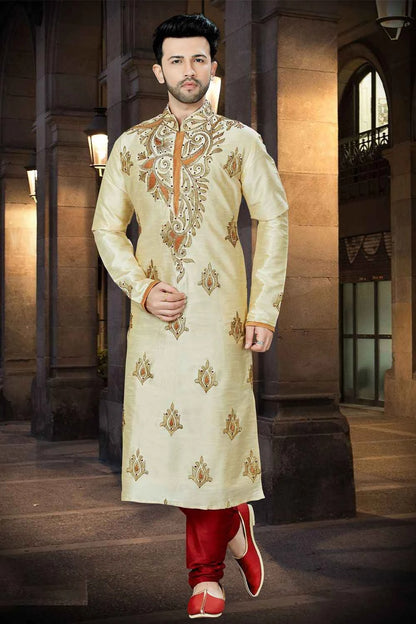 Gold  Art Dupion Designer Kurta Pajama (NMK-3784)