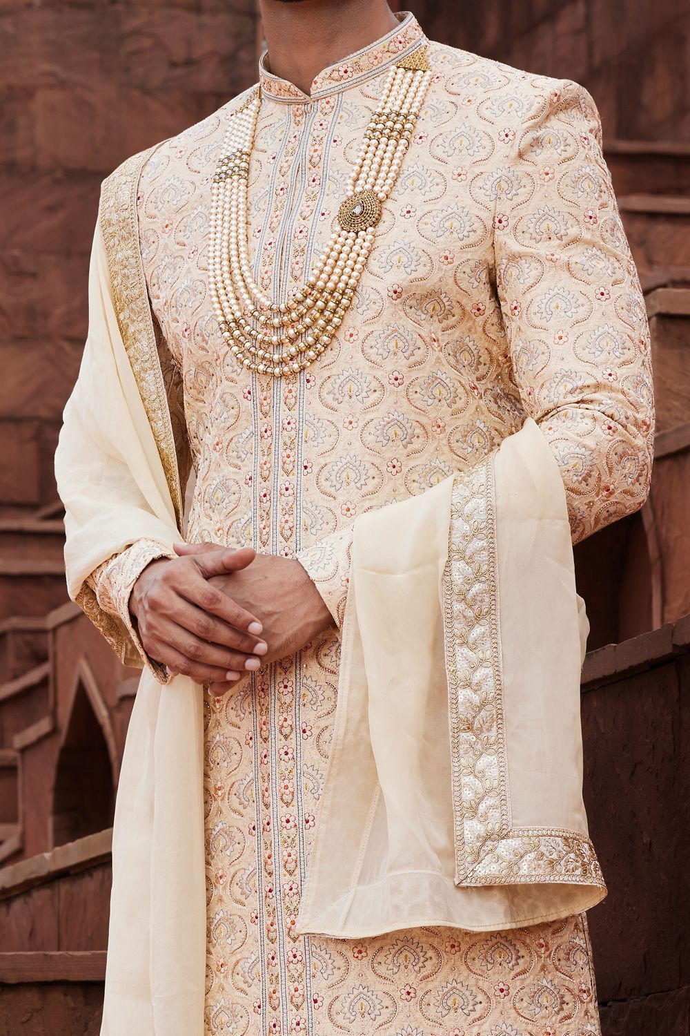 Gold Art Silk Grooms Sherwani (NMK-7160) - Nihal Fashions