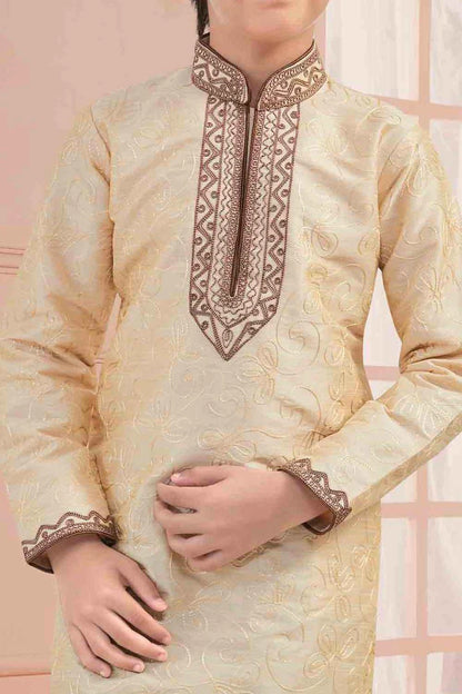 Gold Art Silk Kids Kurta Pajama (NKK-668)