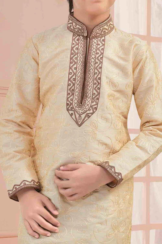 Gold Art Silk Kids Kurta Pajama (NKK-668)