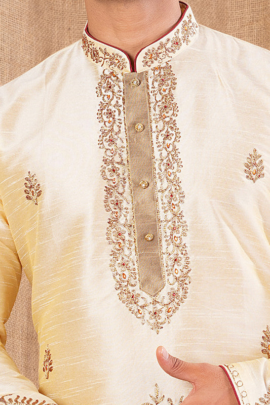 Gold Art Silk Kurta Pajama (NMK-8508) - Nihal Fashions