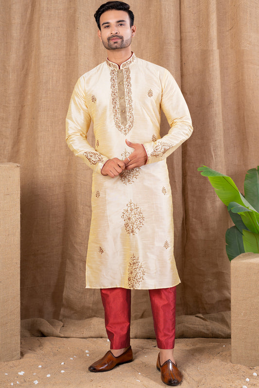 Gold Art Silk Kurta Pajama (NMK-8508) - Nihal Fashions