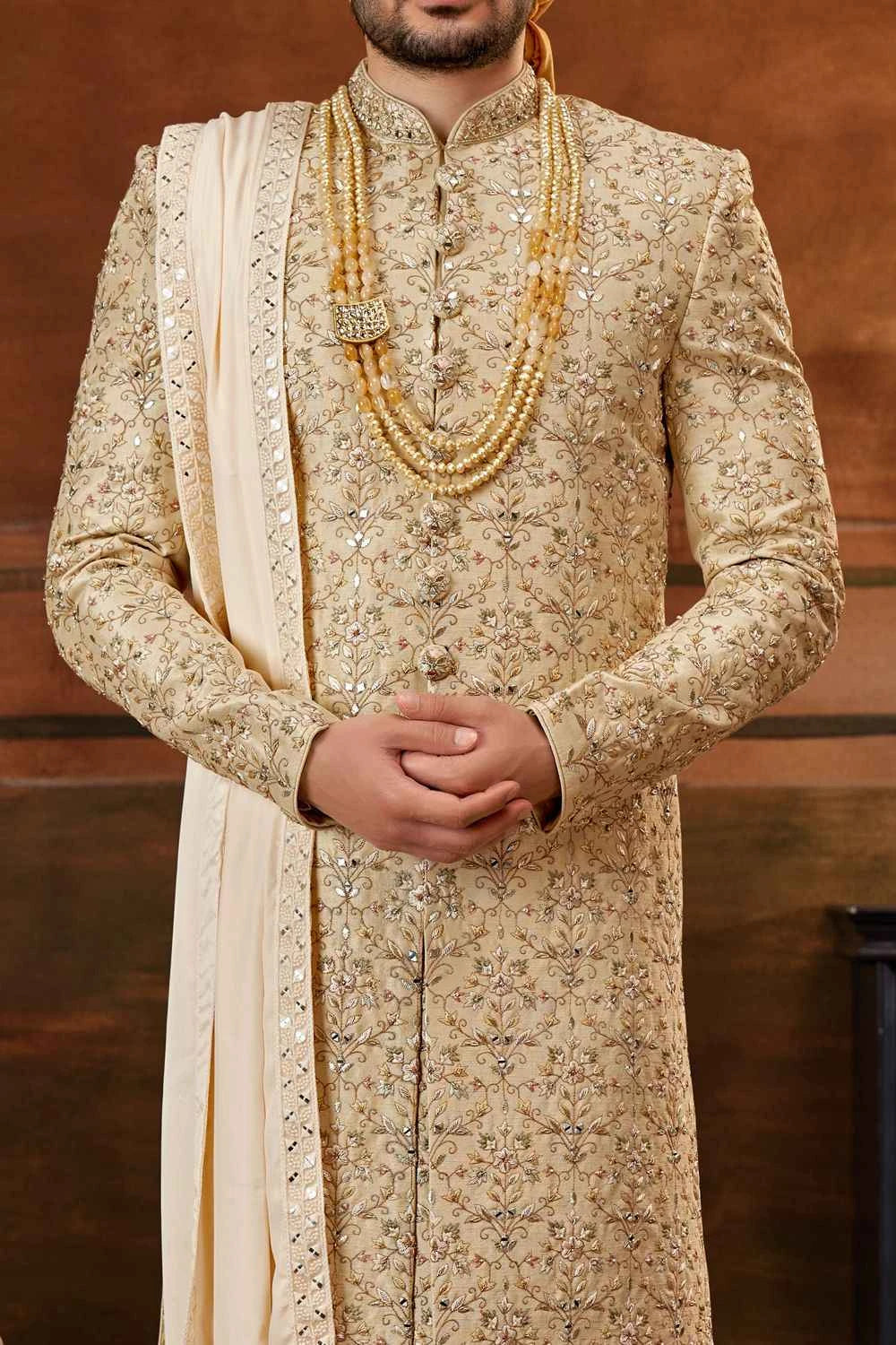 Gold Art Silk Mens Sherwani (NMK-6398)