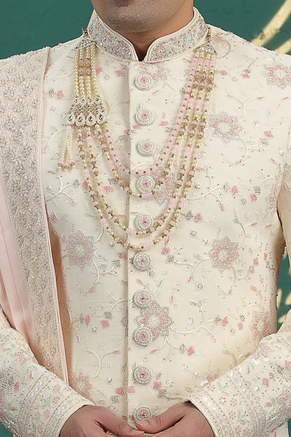 Gold Art Silk Mens Sherwani (NMK-8602) - Nihal Fashions