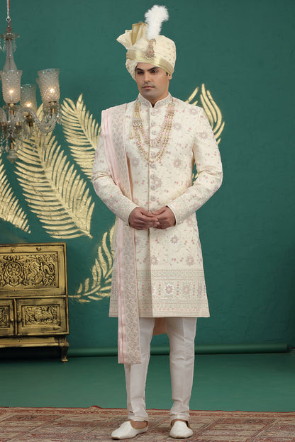 Gold Art Silk Mens Sherwani (NMK-8602) - Nihal Fashions