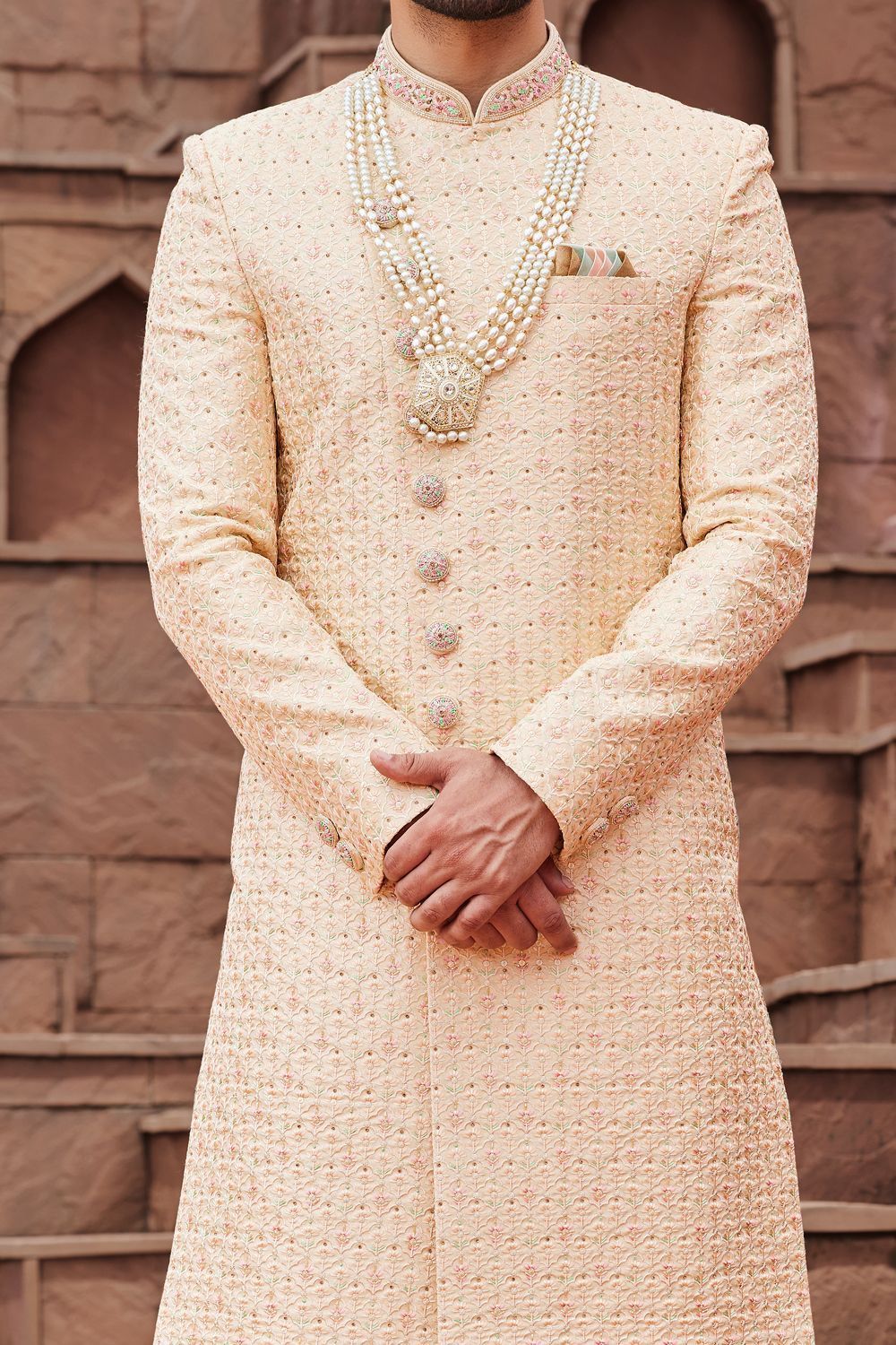 Gold Art Silk Sherwani for Men (NMK-7168) - Nihal Fashions