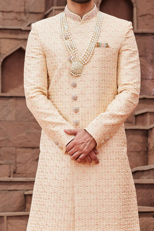 Gold Art Silk Sherwani for Men (NMK-7168) - Nihal Fashions