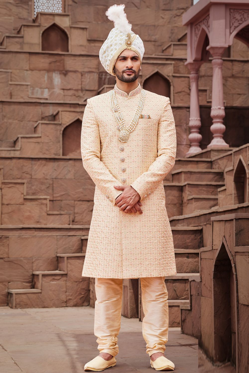 Gold Art Silk Sherwani for Men (NMK-7168) - Nihal Fashions