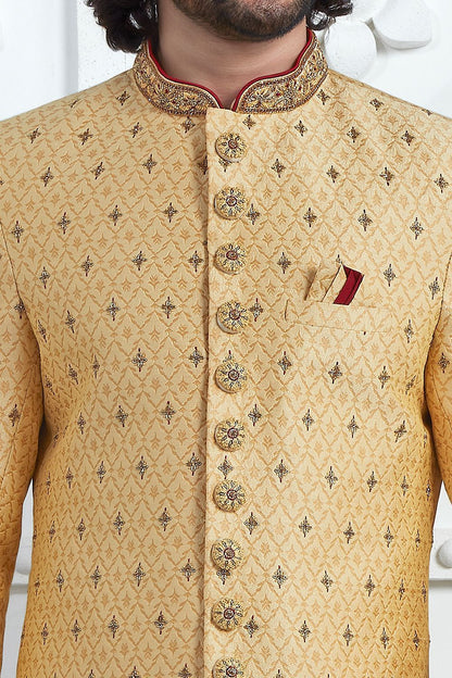 Gold Art Silk Sherwani (NMK-7711) - Nihal Fashions