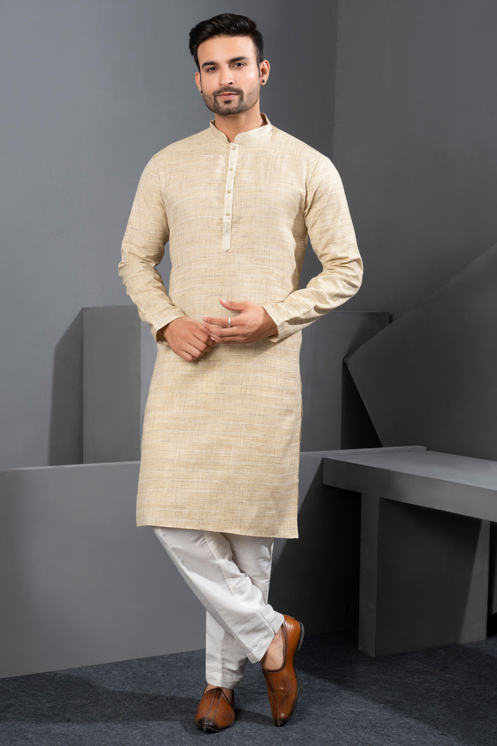 Gold Cotton Kurta Pajama (NMK-8723) - Nihal Fashions
