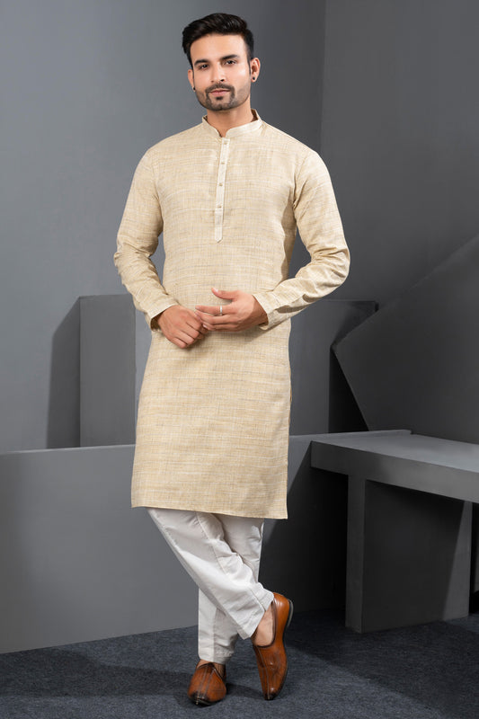 Gold Cotton Kurta Pajama (NMK-8723) - Nihal Fashions