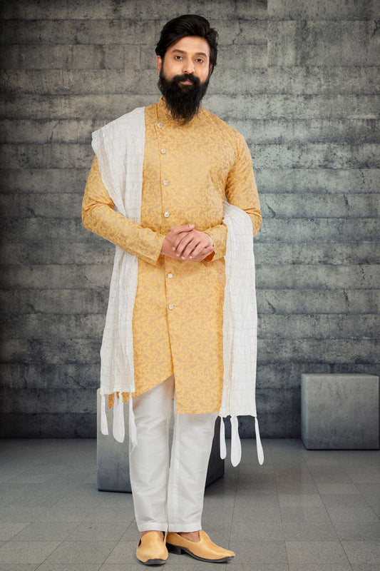 Gold Cotton Silk Indo Western (NMK-6786) - Nihal Fashions