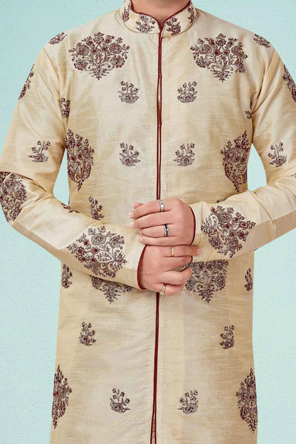 Gold Dupion Silk Kurta Pajama (NMK-4840)