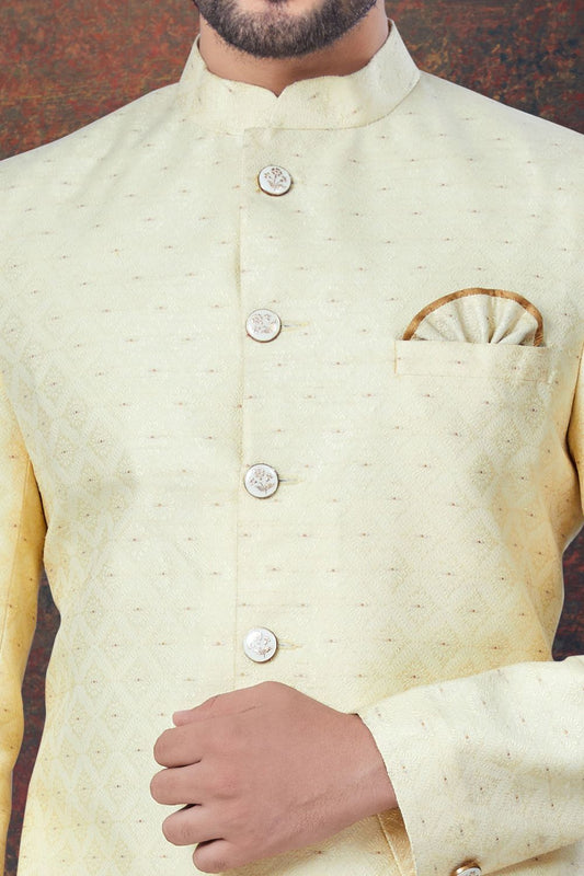 Gold Jaquard Indo Western for Men (NMK-7771) - Nihal Fashions