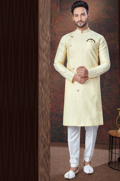 Gold Jaquard Indo Western for Mens (NMK-7850) - Nihal Fashions