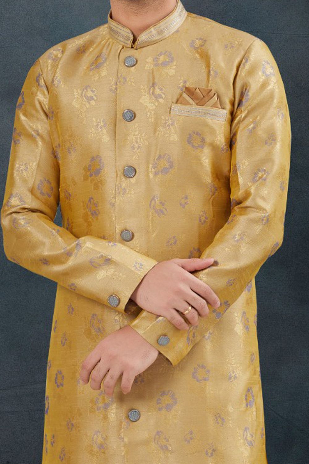 Gold Jaquard Indo Western (NMK-7618) - Nihal Fashions