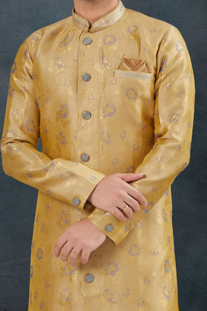 Gold Jaquard Indo Western (NMK-7618) - Nihal Fashions