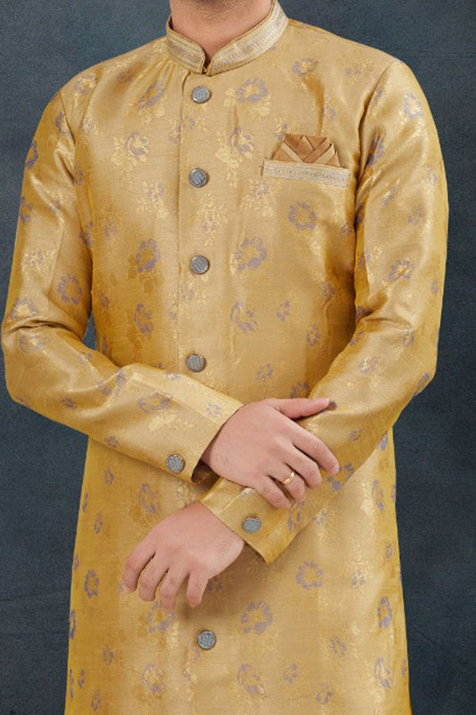Gold Jaquard Indo Western (NMK-7618) - Nihal Fashions
