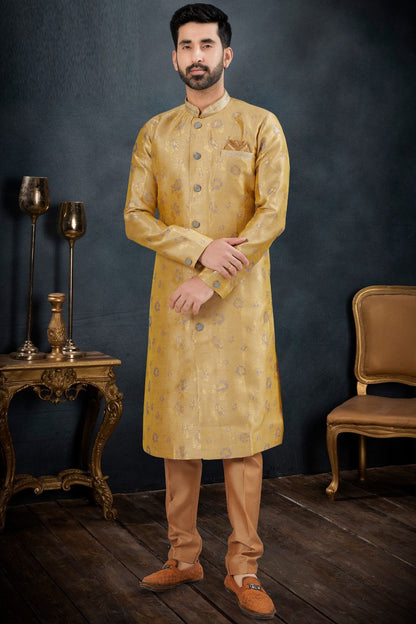 Gold Jaquard Indo Western (NMK-7618) - Nihal Fashions