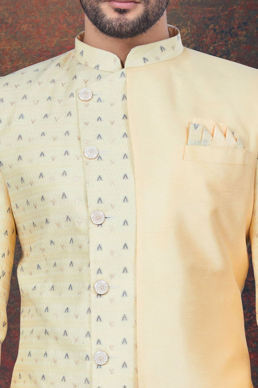 Gold Jaquard Mens Indo Western (NMK-7769) - Nihal Fashions
