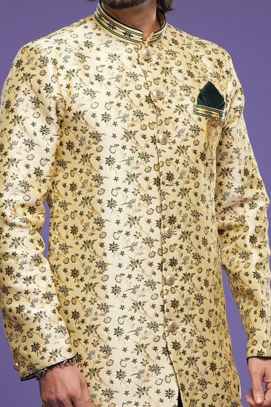 Gold with Dark Green Banarasi Jaquard Indo Western (NMK-7029) - Nihal Fashions