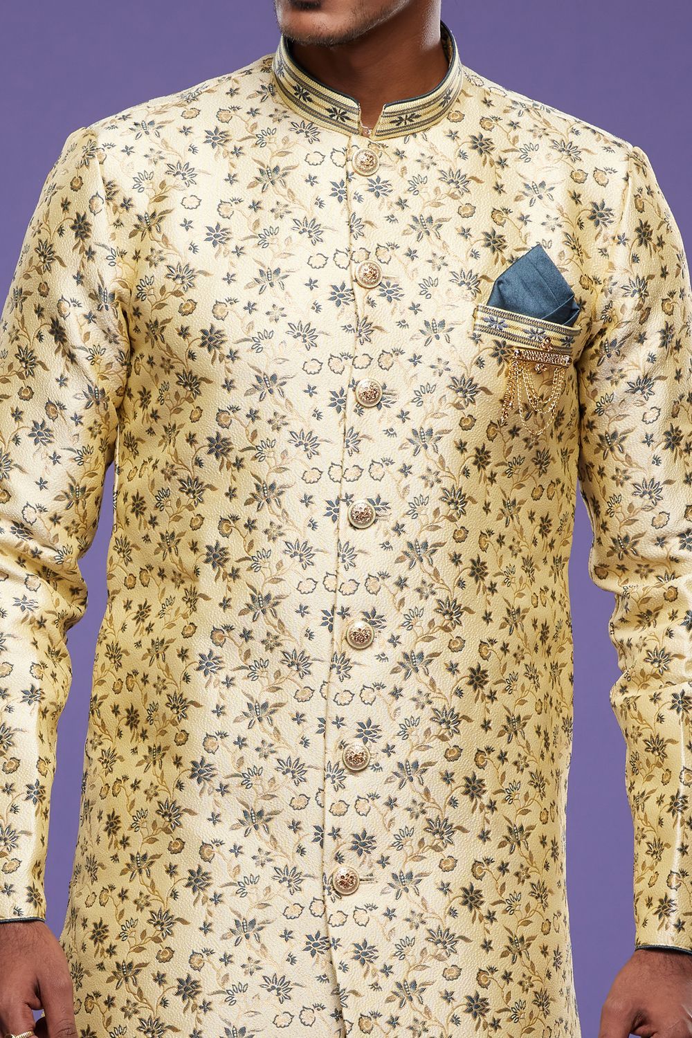 Gold with Dark Grey Banarasi Jaquard Indo Western (NMK-7030) - Nihal Fashions