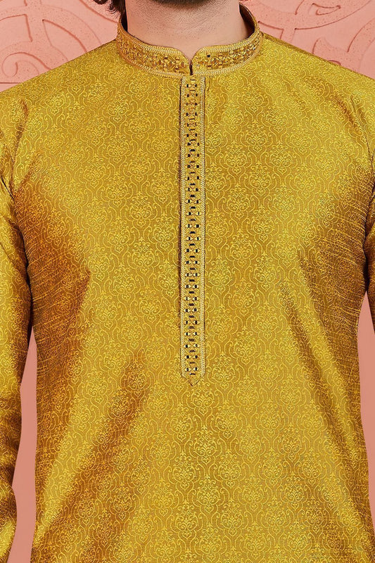 Golden Jaquard Silk Brocade Kurta (NMK-7759) - Nihal Fashions