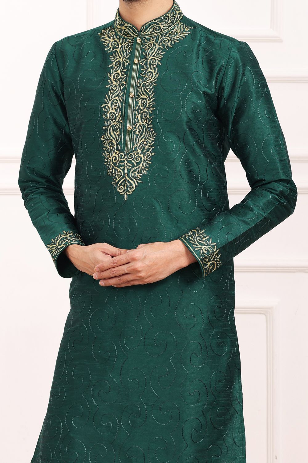 Green Art Banarasi Silk Kurta Pajama (NMK-7012) - Nihal Fashions