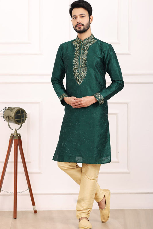 Green Art Banarasi Silk Kurta Pajama (NMK-7012) - Nihal Fashions
