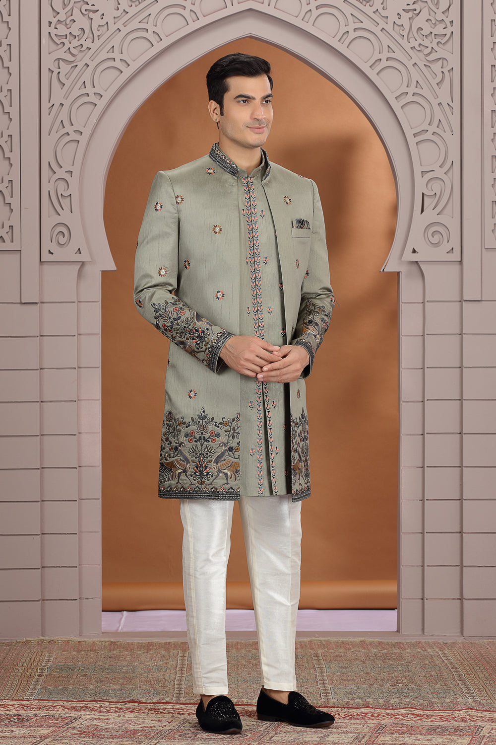 Green Art Silk 3 piece Indo Western (NMK-8629) - Nihal Fashions
