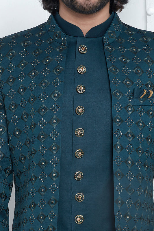 Green Art Silk 3 piece Jacket Set (NMK-7875) - Nihal Fashions