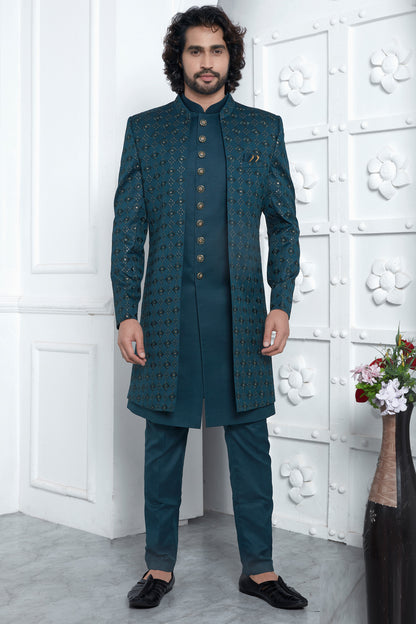 Green Art Silk 3 piece Jacket Set (NMK-7875) - Nihal Fashions
