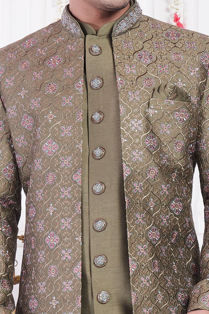 Green Art Silk 3 piece Jacket Set (NMK-8398) - Nihal Fashions