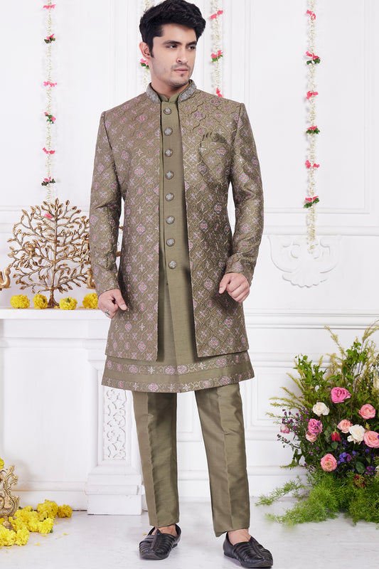 Green Art Silk 3 piece Jacket Set (NMK-8398) - Nihal Fashions