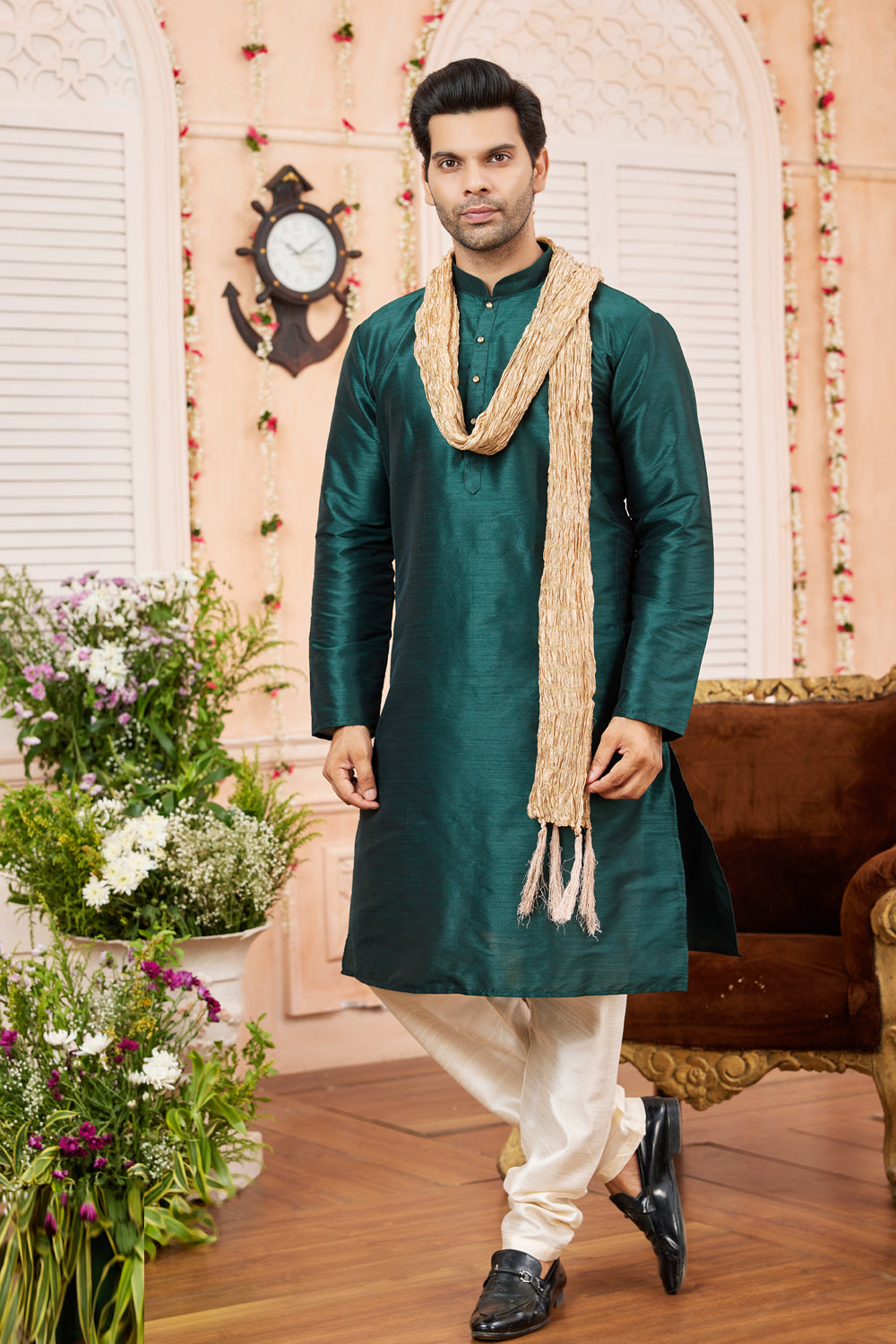 Green Art Silk Casual Kurta Pajama (NMK-7962) - Nihal Fashions