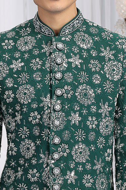 Green Art Silk Indian Sherwani (NMK-8647) - Nihal Fashions